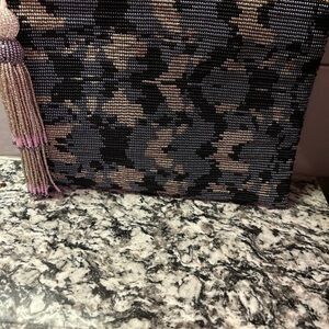 Elegant Black and Blue Beaded Clutch